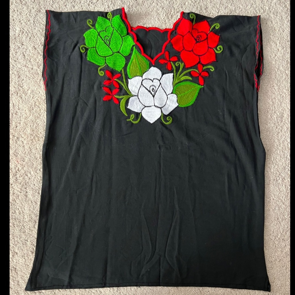 Mexican Embroidered Top Tri-Color